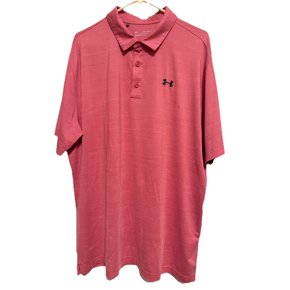 Under Armour Golf Polo Shirt Mens 2XL Red Loose Heat Gear Performance Athletic